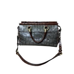 vintage brahmin nancy embossed crocstone gray and brown gold hardware